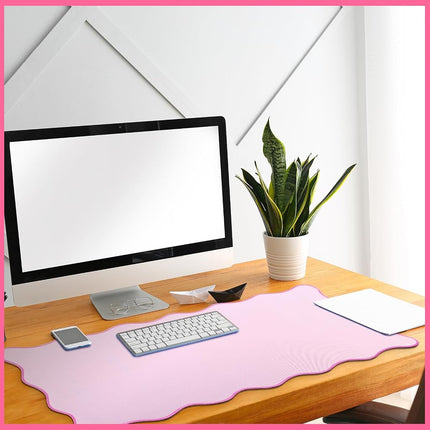 Hahafelt Scalloped Desk Mat Large Scalloped Piping Cute Desk Mat Aesthetic Preppy Table Pad Large Nonslip Pad with Edge Stitching Waterproof Gaming(Pink,36 x 17 Inches)