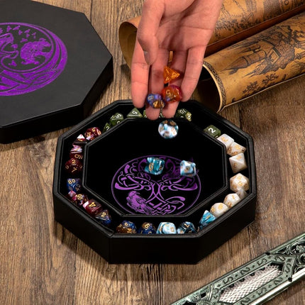 Premium Dice Tray for DND, Detailed World Tree & Wolf Raven Design – 23 CM