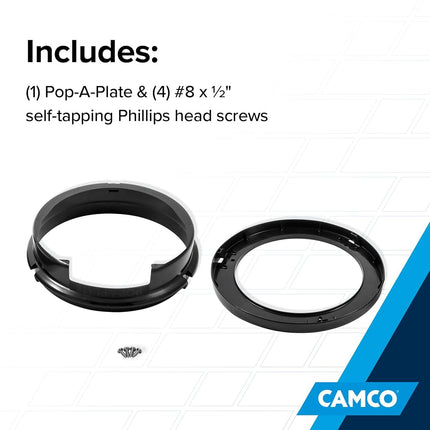 Camco 9-inch Pop-A-Plate Plastic Plate Dispenser | Ideal for Compact Spaces, RVs and Trailers | Mounts Under Cabinets or Shelves | Black (57006)