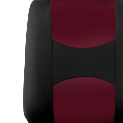 FH Group Flat Cloth Seat Covers Front Seat and Solid Rear Bench Full Set with Gift - Universal Fit for Cars, Trucks & SUVs (Burgundy)