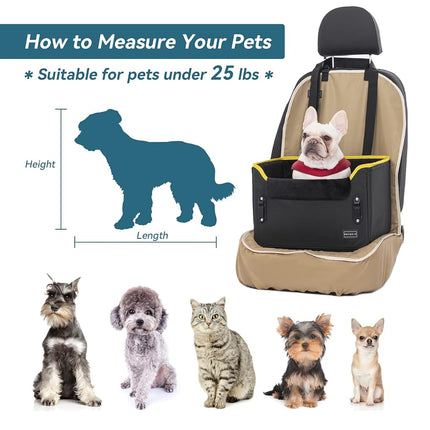 Dog Car Seats for Small Dogs, Puppy Stable Pet Car Seat for Car with Clip-On Leash, Fleece Liner Perfect for Small Pets Up to 25lbs (Black and Yellow)
