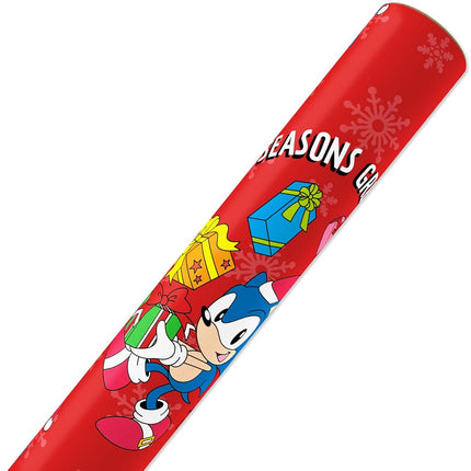 American Greetings Reversible Christmas Wrapping Paper for Kids, Sonic the Hedgehog (1 Roll, 75 sq. ft.)