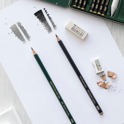 Faber-Castell Pitt Graphite Matt Pencils Set, Includes 4 Pencil 2B, 6B, 10B, 14B, Rubber Eraser, Sharpener, Ideal for Artists, Blending, Shading, Drawing, Sketching, Charcoal