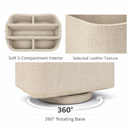 UnionBasic Rotating Desk Organizer, 360 Degree Desk Spinning Caddy, Desktop TV Guide/Mail/Media/Remote Controller Holder Organizer (Linen Texture Leather Beige)