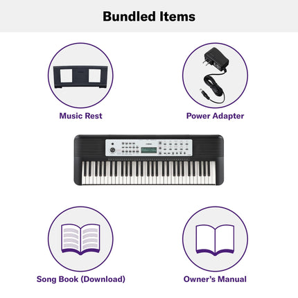 Teclado portátil Yamaha YPT-280 para principiantes con atril, adaptador de corriente