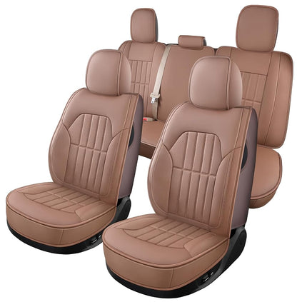 Truckiipa Car Seat Covers Full Set, Dodge Ram Seat Covers Full Coverage Leather Protector Pickup Truck Accessories, Custom Fit for 2002-2018 Ram 1500,2002-2023 Ram 2500 3500 Crew Mega Cab, Brown
