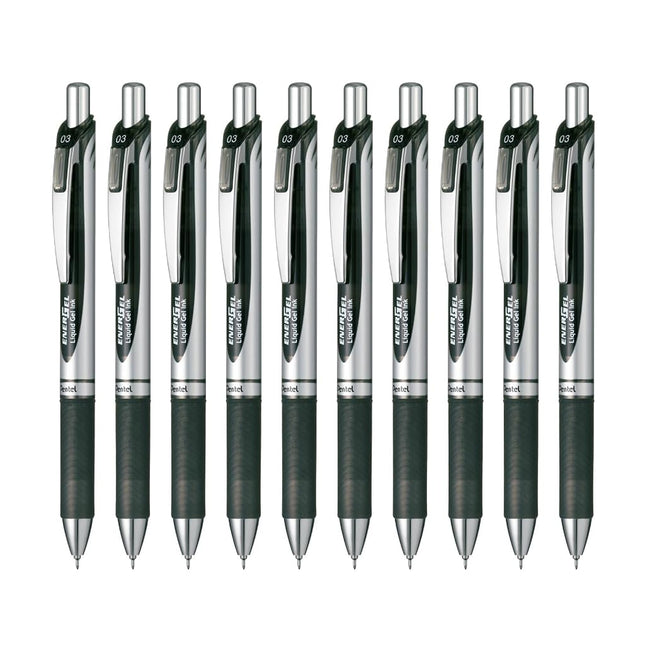 10pcs Pentel BLN73 EnerGel 0.3mm Retractable Liquid Gel Roller Pen (Box Set) - Black Ink