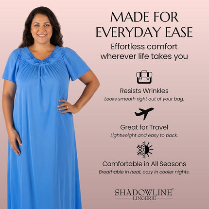 Shadowline Women's Long Gown with Flower Petal Embroidery and Flutter Sleeves Medium Sapphire
