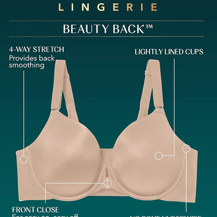 Sujetador con aros Vanity Fair Women's Beauty Back de copa completa, cierre delantero, blanco, 36DD
