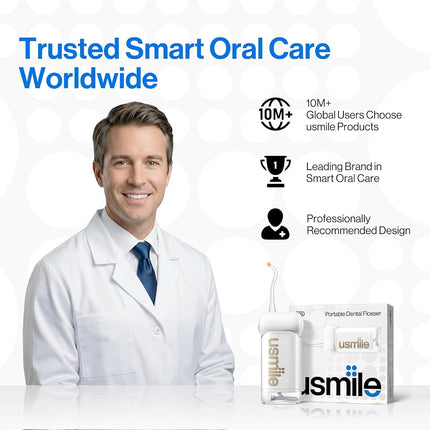 usmile C10 Portable Water Flosser – Travel-Friendly, 95-Day Battery, 4 Modes, 360° Nozzle, 180ml Tank, IPX7 Waterproof, Dentist-Recommended for Braces, Implants & Sensitive Gums (White)