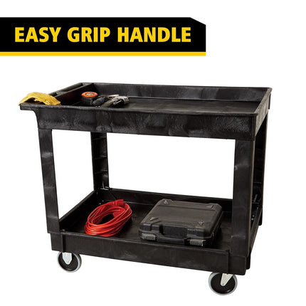 Rubbermaid Commercial Products Heavy-Duty Utility Cart, Flat Handle, 2 Lipped Shelves, Medium, Black (FG452089BLA)