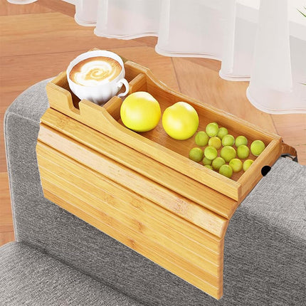 Abizarch Bamboo Sofa Armrest Tray Table - Foldable