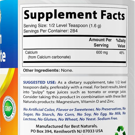 2 Pack - Best Naturals Calcium Carbonate Powder 1 Pound (Total 2 Pound) - Food Grade