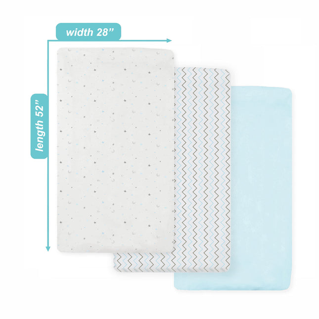 American Baby Company 3 Piece 100% Cotton Jersey Knit Fitted Crib Sheet for Standard Crib and Toddler Mattresses, Blue Star/Zigzag, for Boys and Girls