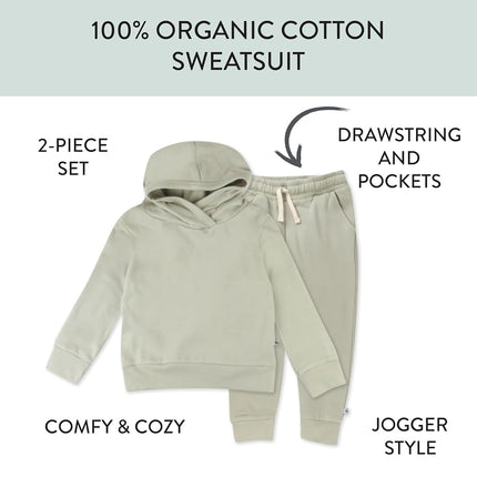 HonestBaby Light Weight Hoodie Sweatsuit Set 100% Organic Cotton for Toddler, Baby Boys, Girls, Khaki (2-pack), 12 Months