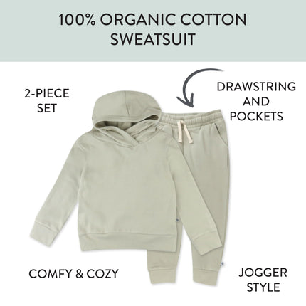 HonestBaby Light Weight Hoodie Sweatsuit Set 100% Organic Cotton for Toddler, Baby Boys, Girls, Khaki (2-pack), 12 Months