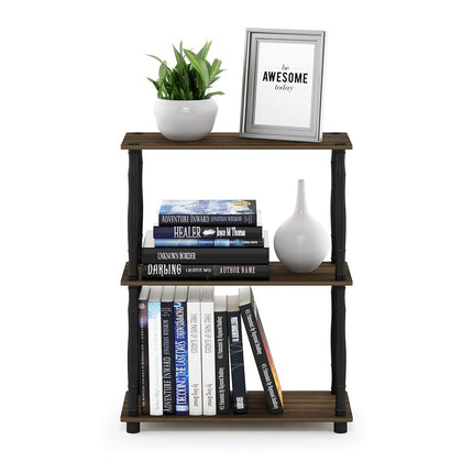 Furinno TURN-N-TUBE Storage Shelves, 3-Tier Book Shelf, Corner Shelf, Toolless Open Shelves, for Organization and Storage, Living Room, Garage, Home Office, Columbia Walnut