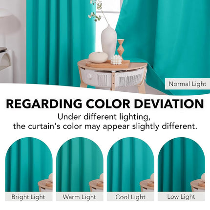 Deconovo Solid Back Tab and Rod Pocket Curtains, Room Darkening Window Curtains, Blackout Curtains for Living Room, 52x63 Inch, Turquoise, 2 Panels