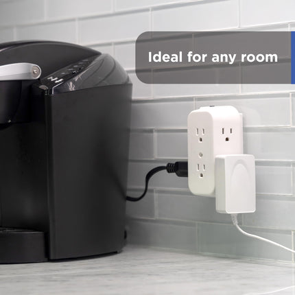 GE 6-Outlet Extender, Grounded Wall Tap, Reset Button, Circuit Breaker, Adapter Spaced Outlets, 3-Prong, Quick and Easy Install, UL Listed, White, 56575