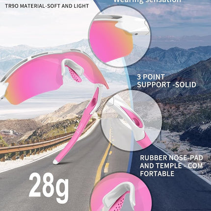 Polarized Sports Sunglasses for Men Women Youth Baseball Cycling Running Driving Fishing Tennis Golf TAC UV400 TR90, White/pink, One Size