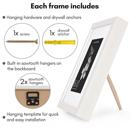 Americanflat 8x10 Picture Frame with Shatter-Resistant Glass - Use as 5x7 Frame with Mat or Display 8x10 Photo Without Mat - Soho Collection - Deep Molding Picture Frames for Tabletop or Wall - White