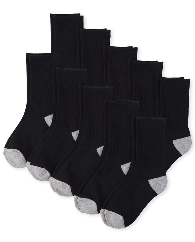 The Children's Place Boys' Crew Socks 10-Pack, Bla
