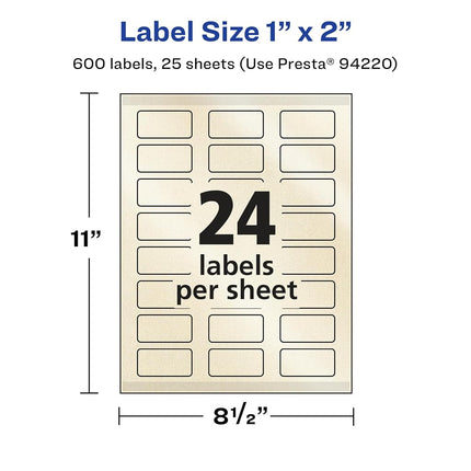 Avery Pearlized Ivory Rectangle Labels with Sure Feed Technology, Print-to-The-Edge, 1" x 2", 600 Pearlized Ivory Labels, Laser/Inkjet Printable Labels