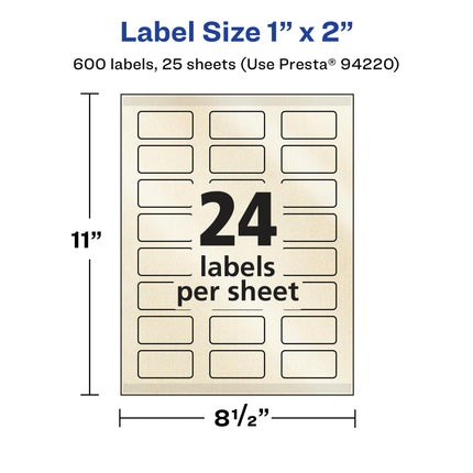 Avery Pearlized Ivory Rectangle Labels with Sure Feed Technology, Print-to-The-Edge, 1" x 2", 600 Pearlized Ivory Labels, Laser/Inkjet Printable Labels