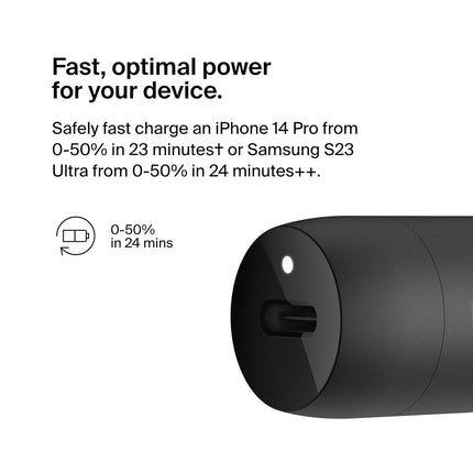 Chargeur de voiture rapide Belkin Boost↑Charge™ 30W, design compact avec port USB-C Power Delivery, extension d'alimentation USB 4 ports, compatibilité universelle pour iPhone 14, Galaxy S23, série Note et plus encore - Noir