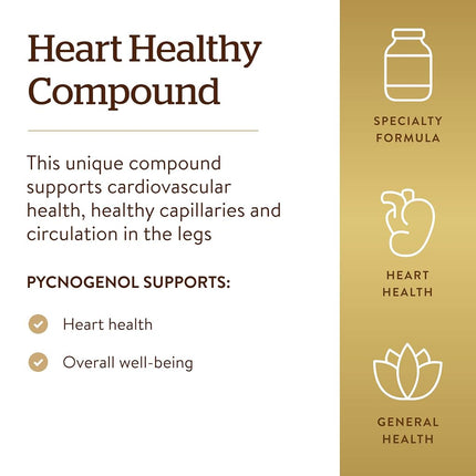 Solgar Pycnogenol 100mg - Derived from Pine Bark - Works Combined with Vitamins C & E - Vegan - 30 Vegetable Capsules, Brown