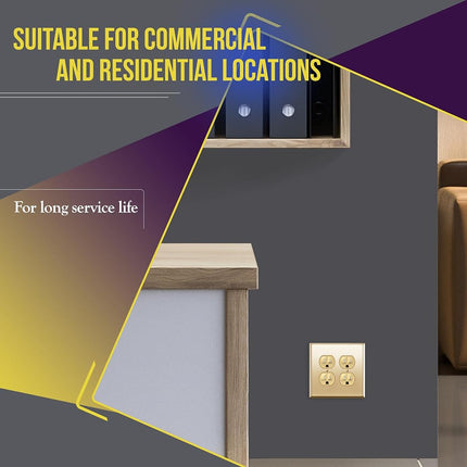 ENERLITES Elite Series Duplex Receptacle, Residential Grade Wall Outlet, Duplex Electrical Outlet, Self-Grounding, 3-Wire, 2-Pole, 15A 125V, UL Listed, 61580-GD, Gold