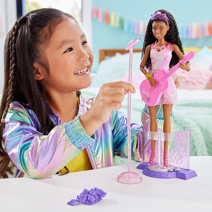 Barbie 65th Anniversary Doll & 10 Accessories, Pop Star Set with Brunette Singer Doll, Stage with Moving Feature & More, HRG43