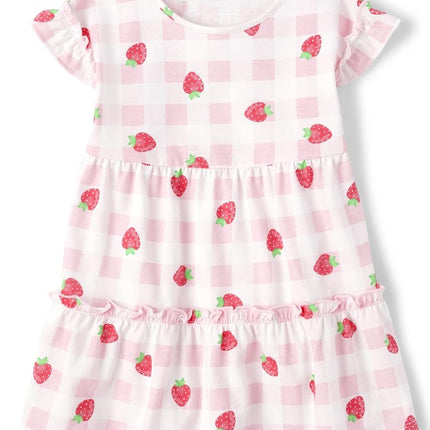 The Children's Place Baby One Size and Toddler Girls Short Sleeve Casual Dresses, Strawberry, 3T