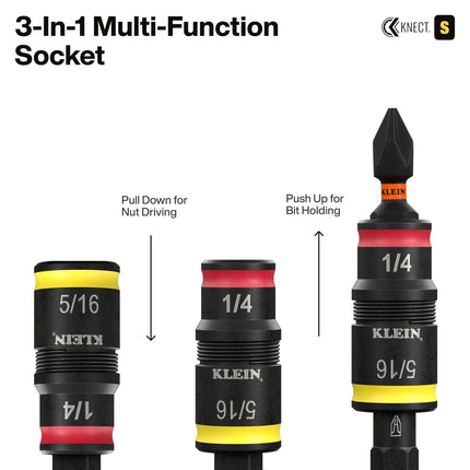 Klein Tools 65301KNECT Impact Socket Set, KNECT (S) 23-Piece SAE Pass-Through and Flip Socket Tool Set, Impact Driver Adapter, MODbox Tool Organization