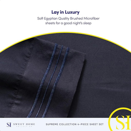 King Size Sheets - Breathable Luxury Bed Sheets with Full Elastic & Secure Corner Straps Built in - 1800 Supreme Collection Extra Soft Deep Pocket Bedding, Sheet Set, Extra DEEP Pocket - King, Navy