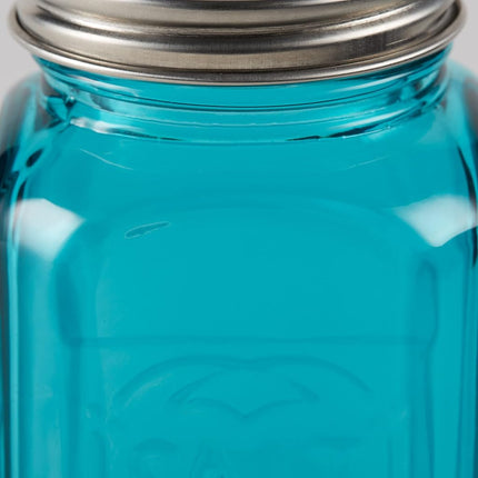 RSVP International Jumbo Retro Glass Salt & Pepper, Screw On Stainless Steel Lid, Each Shaker Holds 8 Ounces, 2.25x2.25x4.8, Turquoise
