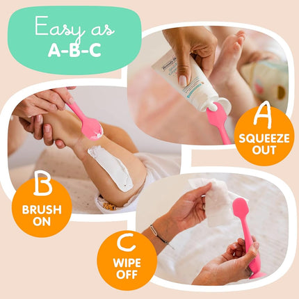 Spatule à crème de change Bumco + mini brosse pour crème de bébé avec étui de voyage – Kit d'application de crème pour les fesses, essentiel de bébé, brosse à crème de change, rose et gris