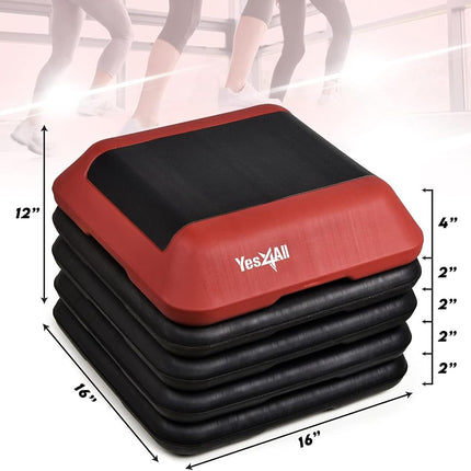 Yes4All 16"x16" Height-Adjustable High Step Aerobic Platform with 4 Risers for Home Gym Exercise Fitness Workout, Cardio and Jumping (Red Black)