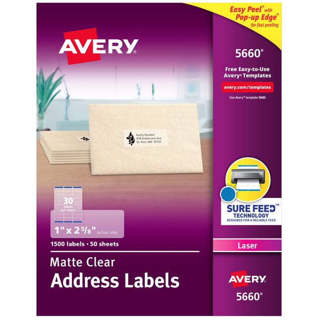 'Avery 5660 Clear Address Labels, Clear/Laser Addr