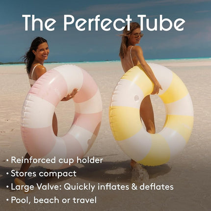FUNBOY Giant Vintage Soft Yellow Stripe 48'' Tube Float with Integrated Cup Holder, Perfect for a Summer Pool Party, Large