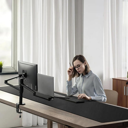 Cacoy 160x40cm Multifunctional Computer Desk Pad, Waterproof PU Leather Mouse Pad, Desk Writing Mat for Office and Home (Black)