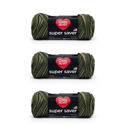 Red Heart Super Saver Pack of 3 - Camouflage - 7oz/198g - Acrylic - 4 Medium (Worsted) - 364 Yards - Knitting, Crocheting, Crafts & Amigurumi