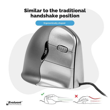 Ergonomic mouse Evoluent VerticalMouse 4 Right Regular, Black, Grey/Silver, Medium/Large, VM4R