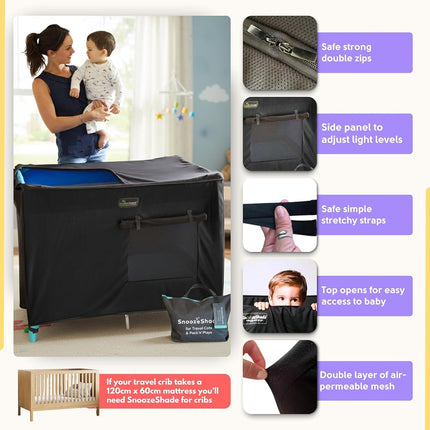 SnoozeShade for Travel Cots and Portacots Blackout Cover and Sleep Aid