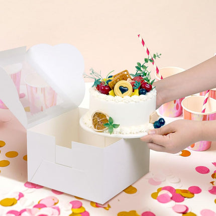 DOYIDE 20Pcs 8 Inch Cake Boxes with Window, 8x8x5 Inches White Bakery Box