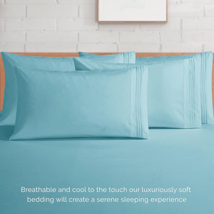 Elegant Comfort 1500 Premium Quality 4-Piece Bed Sheet Set - 18-24 Inch Extra Deep Pocket, Smart Storage Pockets, Wrinkle Free Ultra Soft 4PC Extra Deep Pocket Sheets, Twin/Twin XL, Aqua