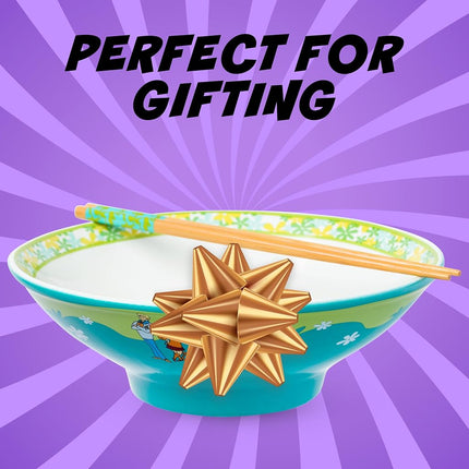 Silver Buffalo Scooby-Doo Ceramic Ramen Bowl with Chopsticks Featuring Fred, Velma, Daphne, Shaggy, and Scooby-Doo, 30 Ounces