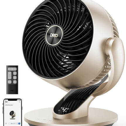 DREO Smart Desk Fan for Bedroom, 13" Powerful 70 ft Whole Room Air Circulator Fan, 120�+90� Oscillating Fans with Voice Control, 4 Speeds, 5 Modes, 12H Timer Portable Table Fan for Office, Home