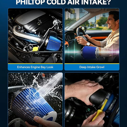 PHILTOP 2.5" Cold Air Intake Kit System Compatible with Honda Civic 2001 2002 2003 2004 2005 1.7L L4, Blue
