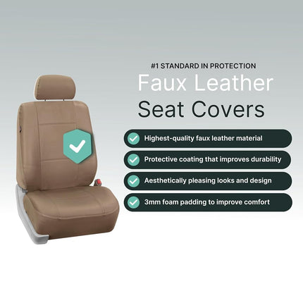FH Group Automotive Seat Covers Solid Tan Universal Fit PU Leather Front Set Bucket fits most Cars, SUVs, and Trucks PU001TAN102
